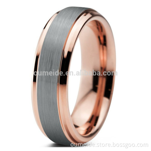 6mm for Men Women Comfort Fit 18K Rose Gold Plated Beveled Edge Brushed Polished Tungsten Carbide Wedding Band Ring